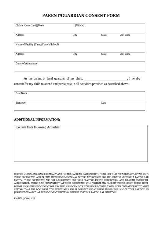 Form Fm S871 Parent guardian Consent Form Printable Pdf Download