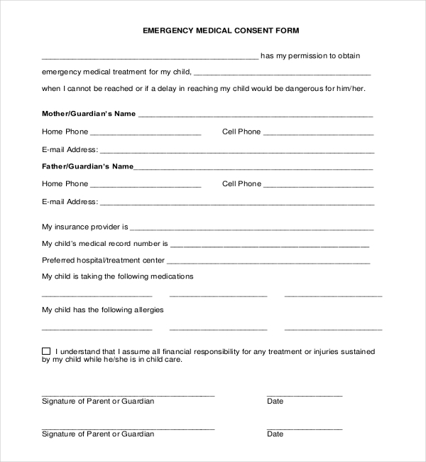 FREE 10 Sample Child Medical Consent Forms In PDF Excel Word