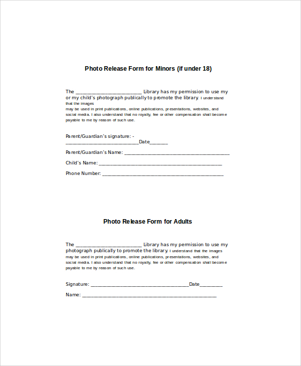 FREE 8 Generic Photo Release Forms In MS Word PDF