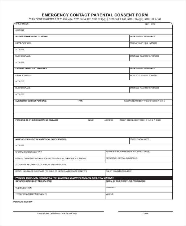 FREE 8 Sample Emergency Contact Forms In PDF MS Word