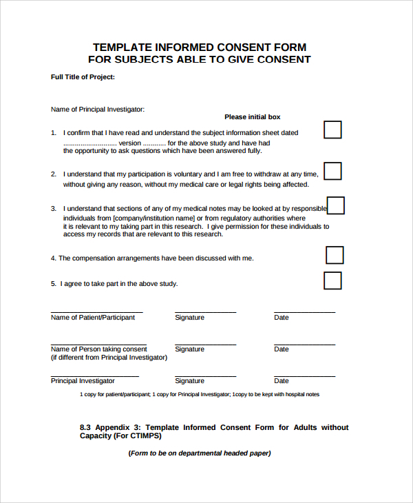 FREE 8 Sample Research Consent Forms In PDF MS Word