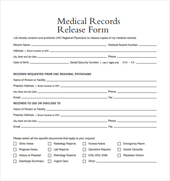 FREE 9 Sample Medical Records Release Forms In PDF