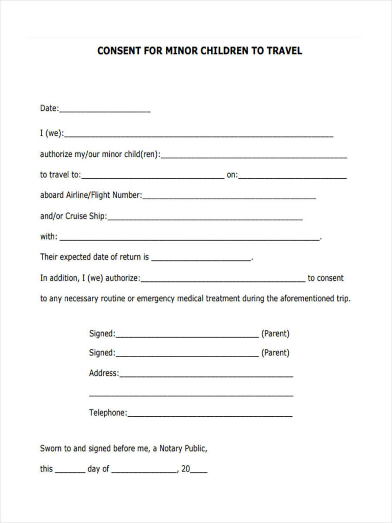 Free Child Travel Consent Form Template Pdf Printable Templates