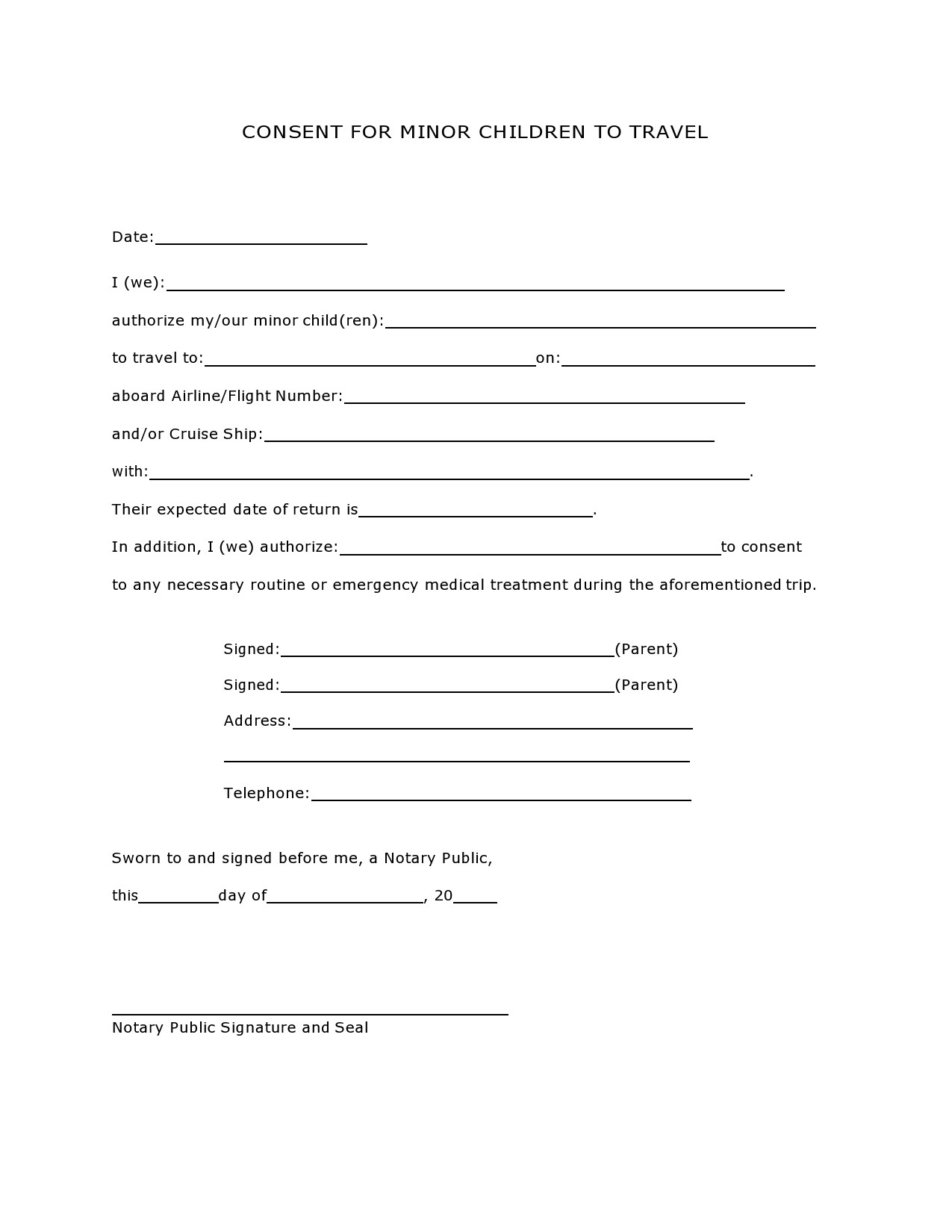 Free Child Travel Consent Form Template Pdf Uk Besttravels