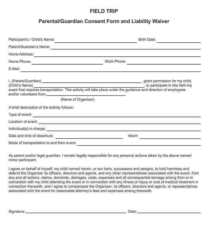 Free Field Trip Consent Permission Forms Word PDF