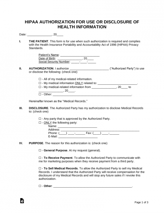 Free Medical Records Release Authorization Form Waiver HIPAA PDF 