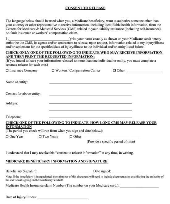 Free Medicare Consent To Release Forms Word PDF