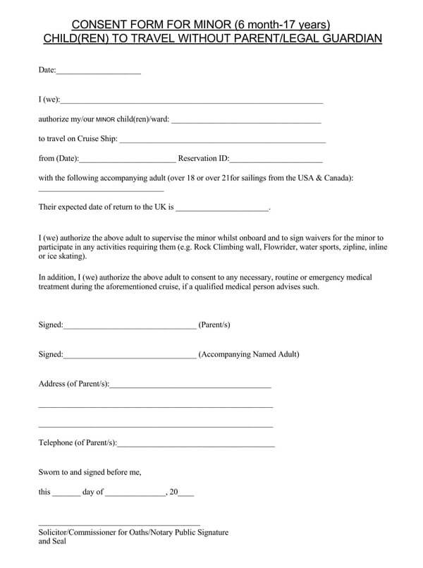 Free Minor Child Travel Consent Forms How To Use PDF