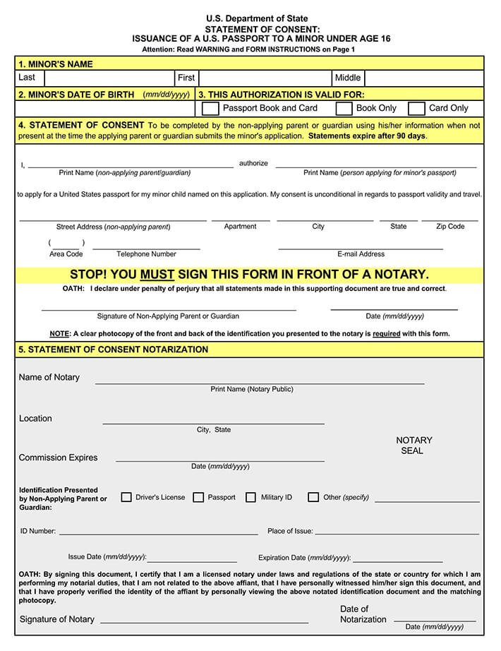 Free Passport Parental Consent Forms Form DS 3053