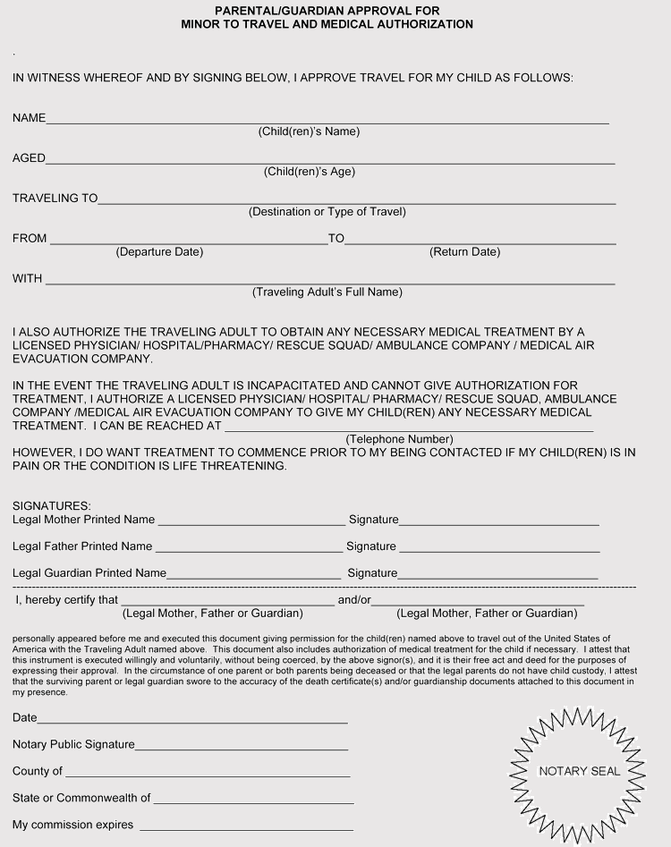 Free Printable Child Medical Consent Form Notarized Printable Forms 