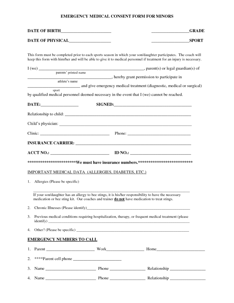 Free Printable Child Medical Consent Form Printable Forms Free Online