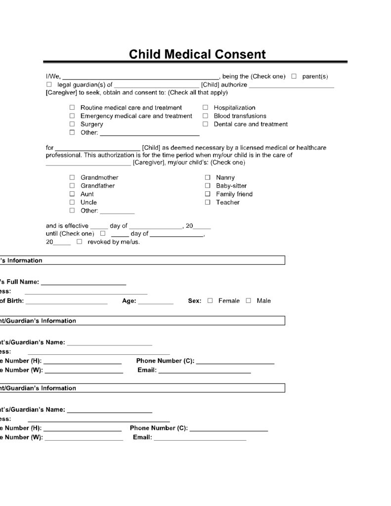 Free Printable Medical Consent Form For Trainers Printable Forms Free 