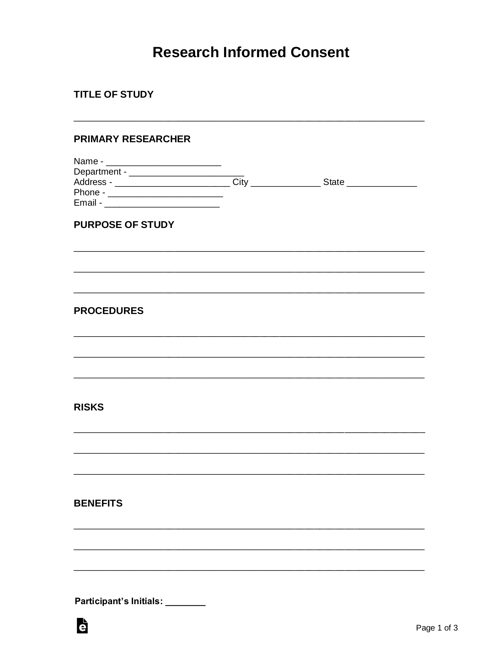 Free Research Informed Consent Form PDF Word EForms