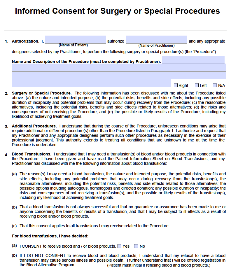 Free Surgery Consent Form PDF