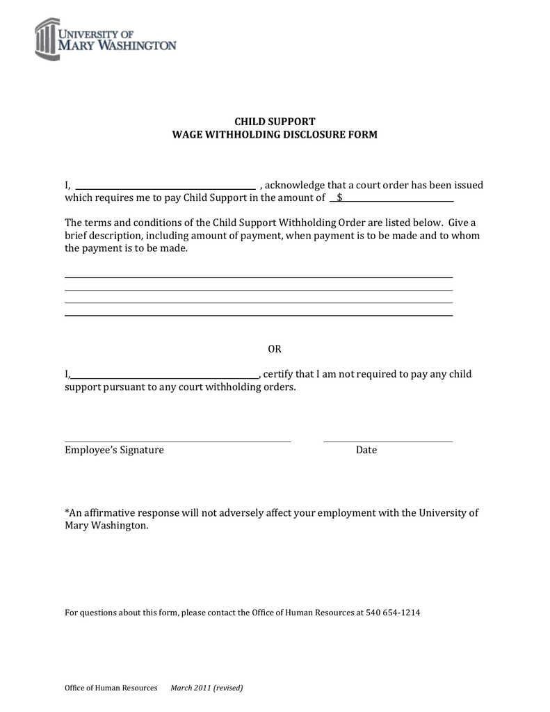 I CHILD SUPPORT WAGE WITHHOLDING DISCLOSURE FORM