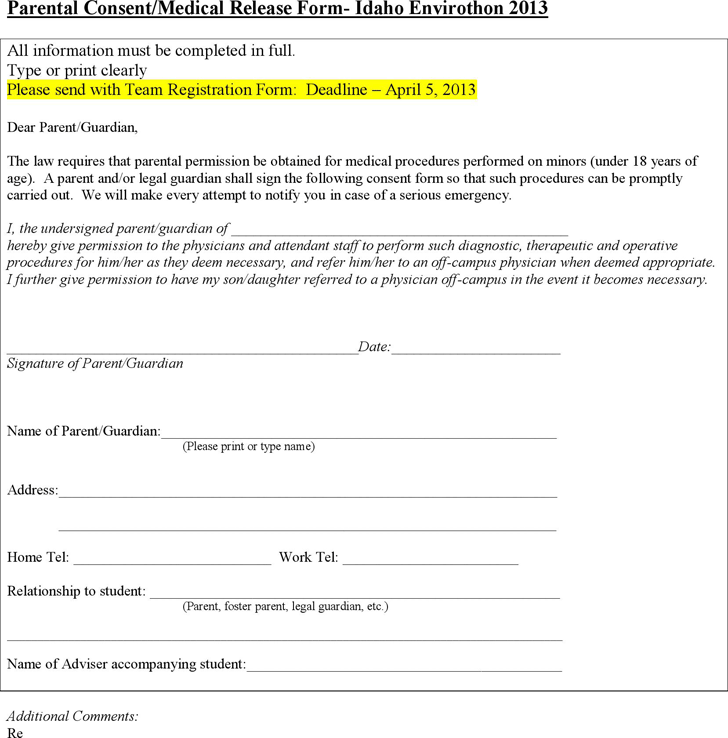 Idaho Parental Consent Medical Release Form Download The Free Printable 
