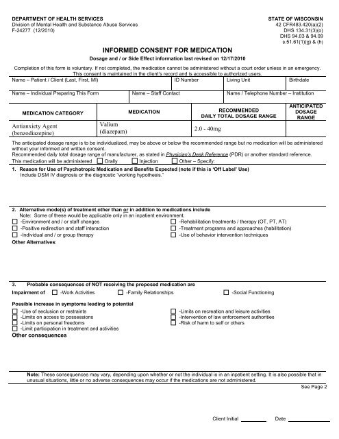 Informed Consent For Medication F 24277 Valium Wisconsin 