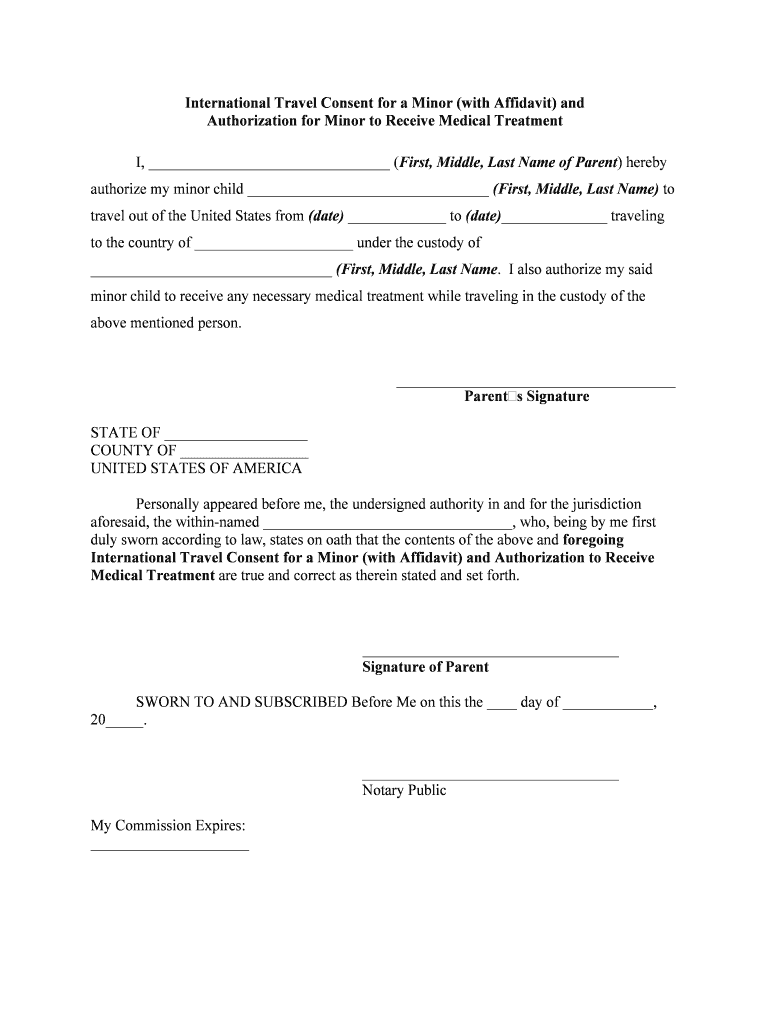 International Travel Consent Child Fill Online Printable Fillable 