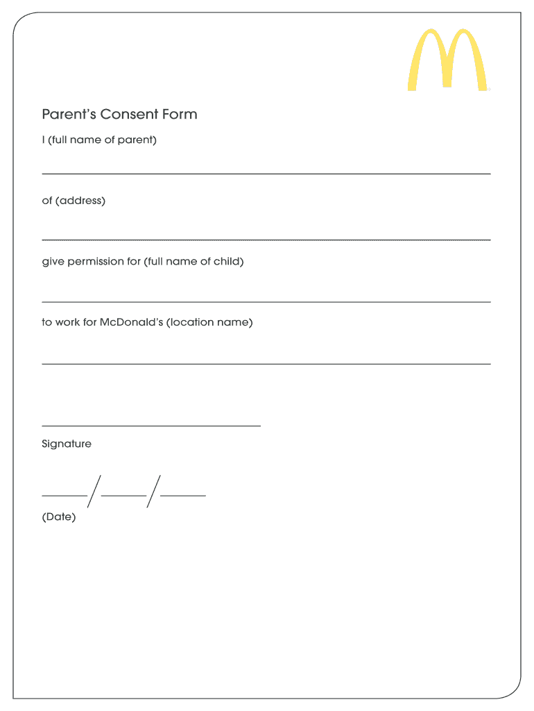 McDonald s Employment Parental Consent Form DocHub