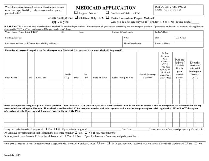 Medicaid Application Download Free Documents For PDF Word And Excel