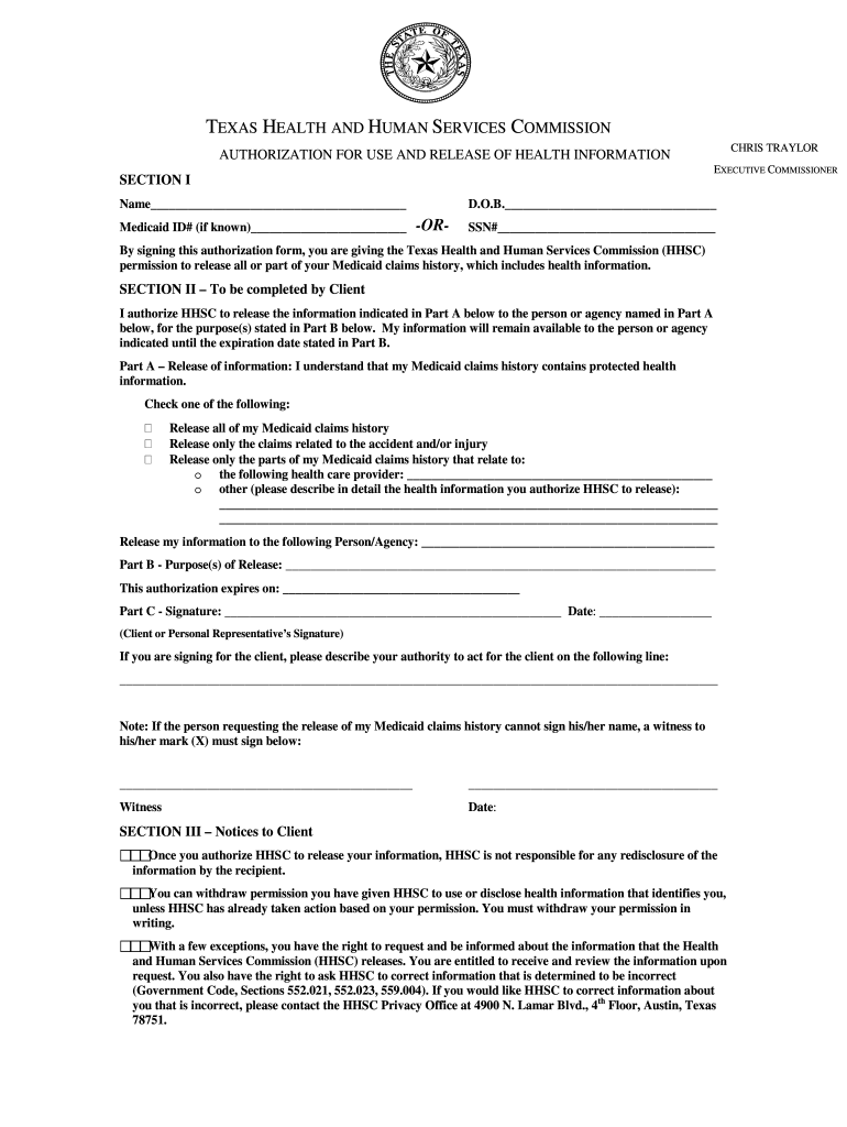 Medicaid Release Of Information Form Texas Fill Out Sign Online DocHub