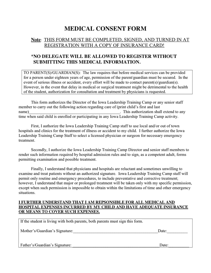 Medical Consent Form In Word And Pdf Formats