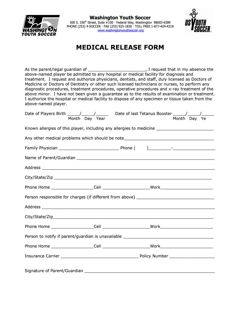 Medical Information Relase Form For Washington State Fill Out Sign 