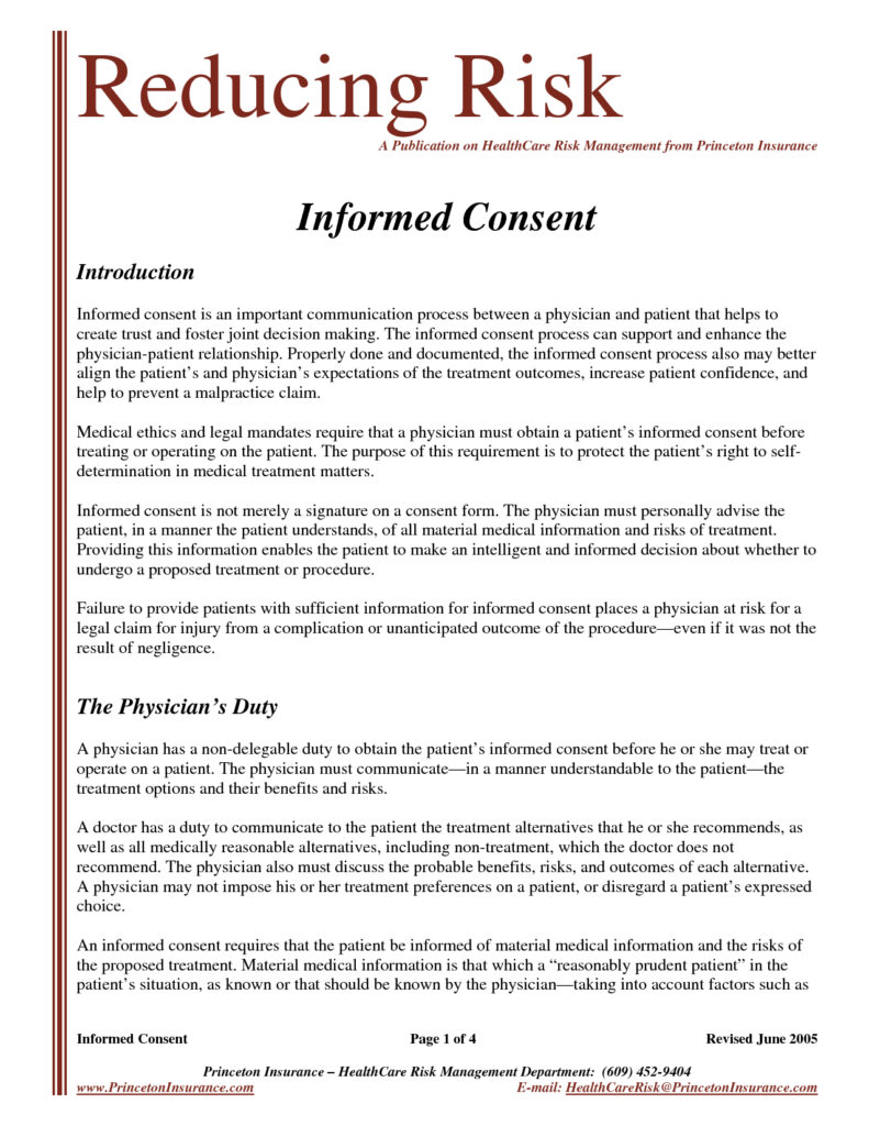Medical Informed Consent Form Templates Free Printable