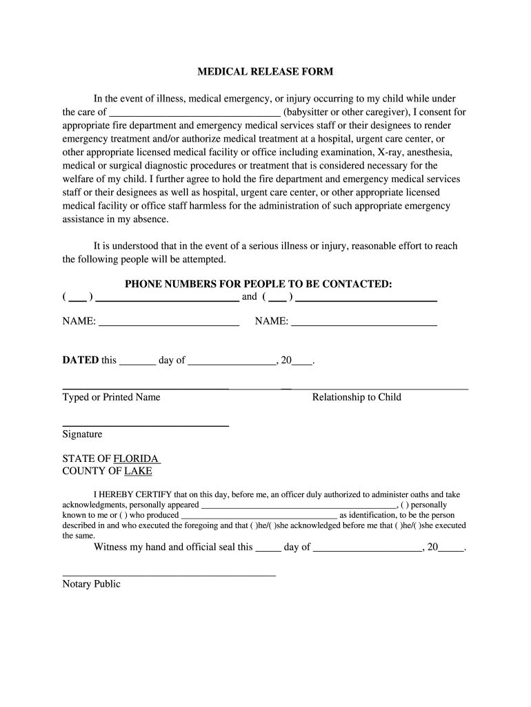 Medical Release Form For Babysitter Fill Online Printable Fillable 