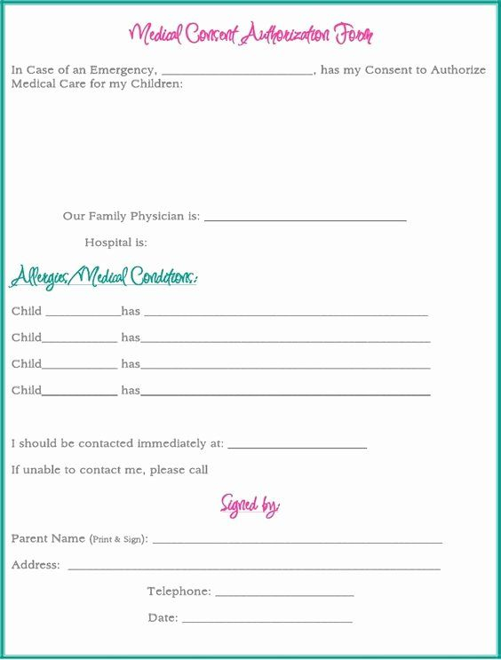 Medical Release Form For Babysitter Fresh Medical Consent Form While 