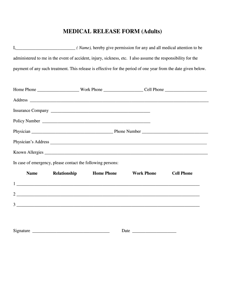 Medical Release Form Template Fill Out And Sign Printable PDF 