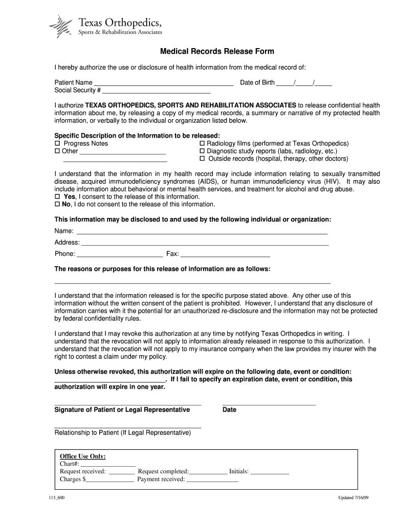 Medical Release Form Texas Fill Out Sign Online DocHub