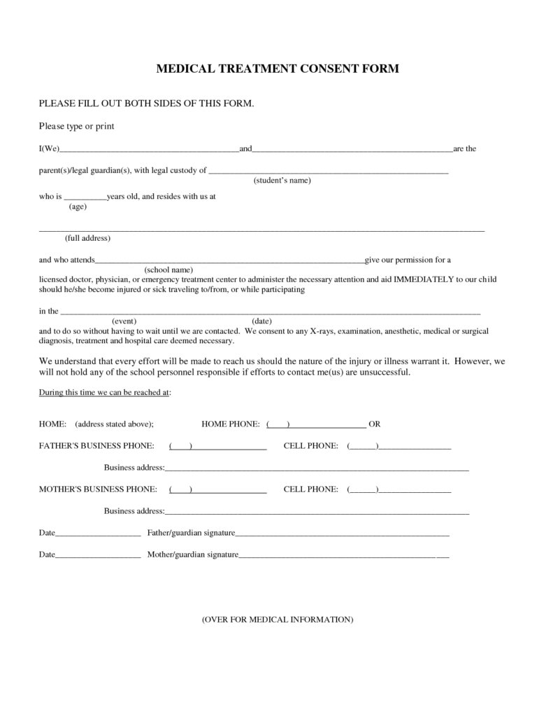 Medical Treatment Consent Free Printable Documents