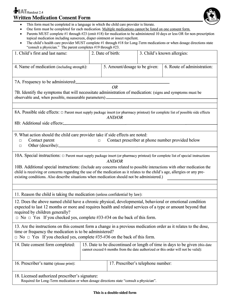 Medication Consent Form Fill Out And Sign Printable PDF Template 