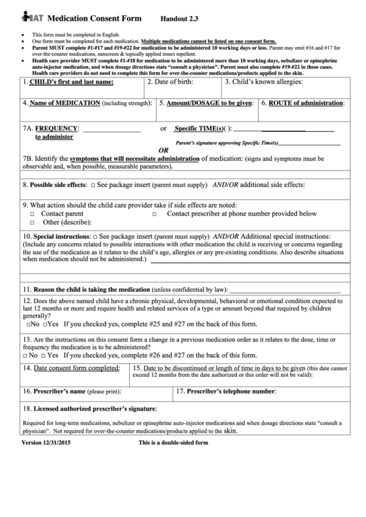 Medication Consent Form Printable Pdf Download