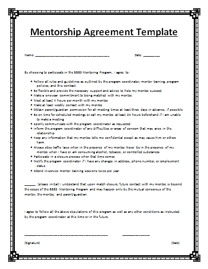 Mentorship Agreement Template Free Printable MS Word Format Free 