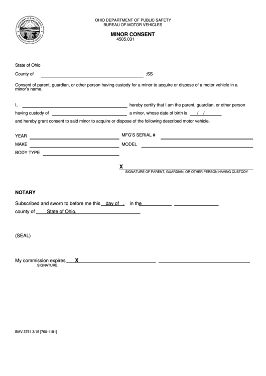 Minor Consent Ohio Department Of Public Safety Printable Pdf Download