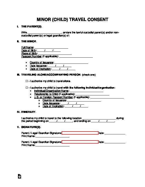 Minor Travel Consent Form PDF