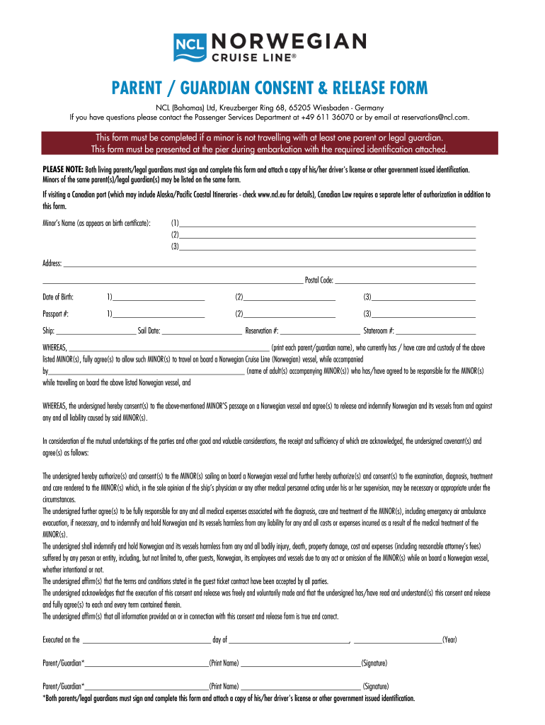 Norwegian Parent Guardian Consent Release Form Fill Out Sign Online 