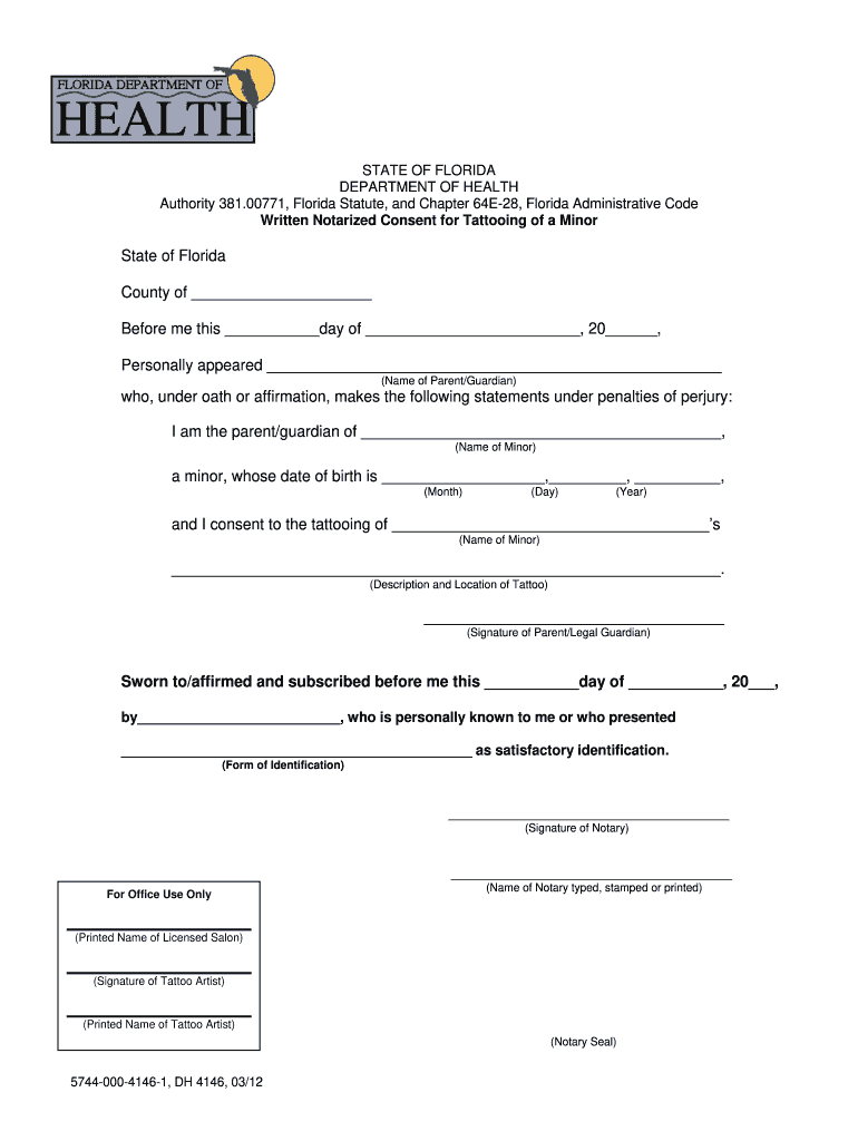 Notarized Minor Consent Form Duval County Health Department Fill