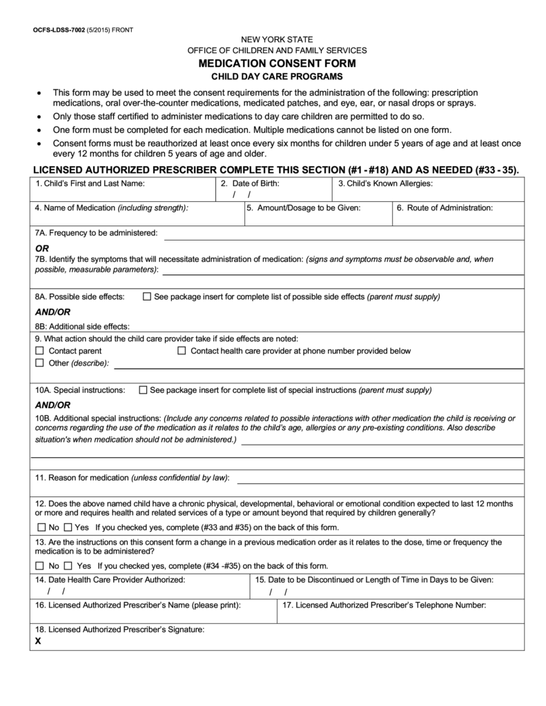OCFS LDSS 7002 Medication Consent Form Forms Docs 2024