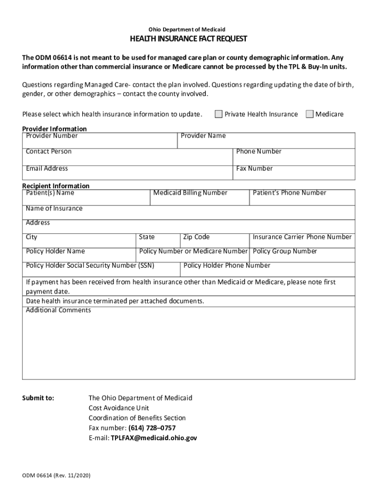 Ohio Medicaid Health Insurance Form Fill Out And Sign Printable PDF