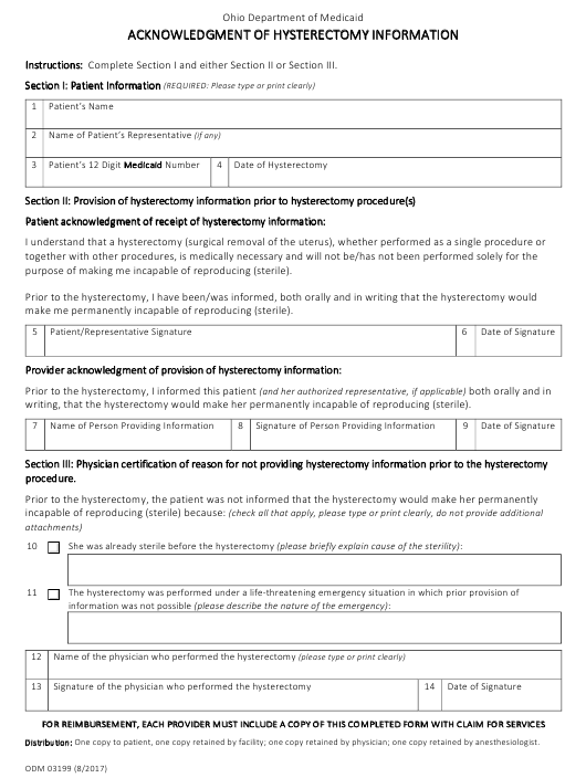 Ohio Medicaid Hysterectomy Consent Form 2024 Printable Consent Form 2024
