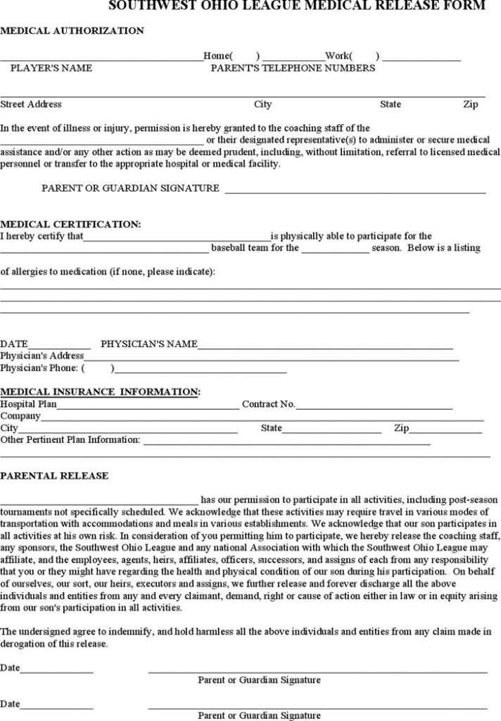 Ohio Medical Release Form Download Free Printable Blank Legal Medical 