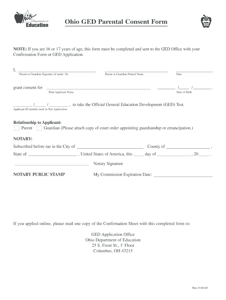 Ohio Minor Parental Consent Form Fill Online Printable Fillable