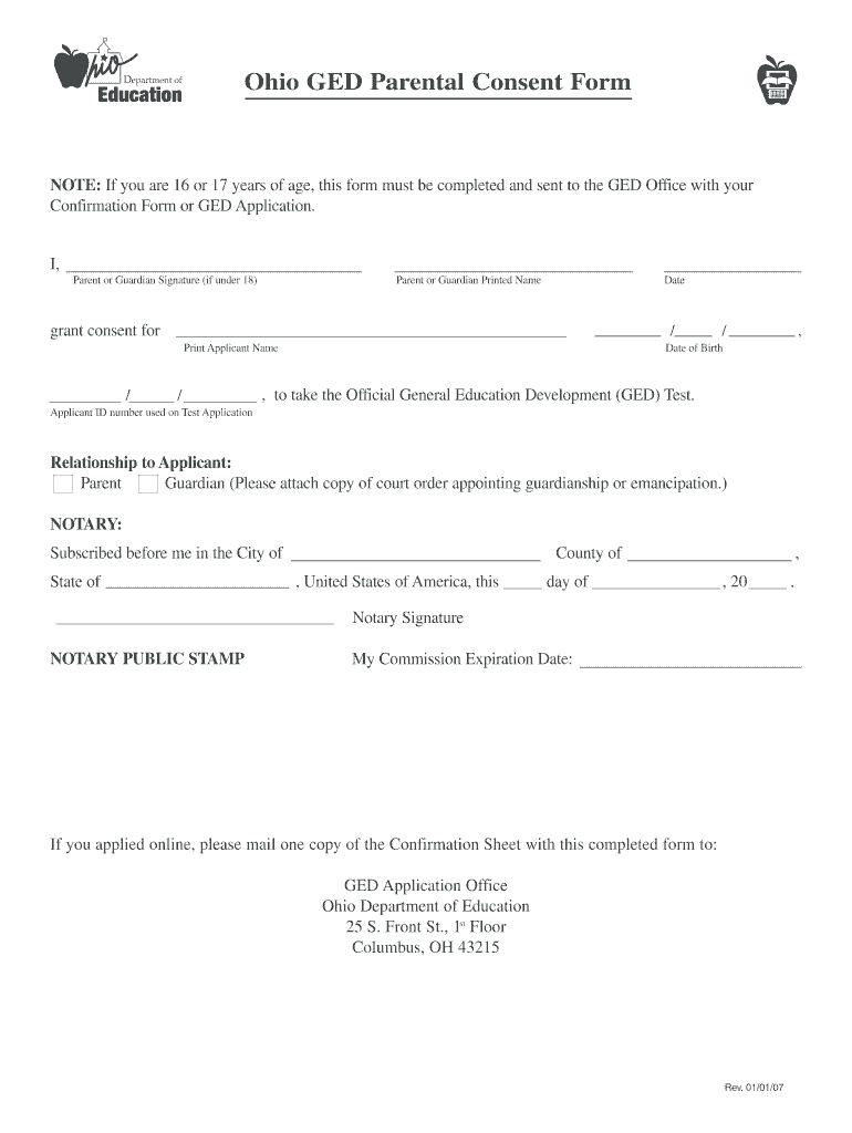 Ohio Minor Parental Consent Form Fill Online Printable Fillable 