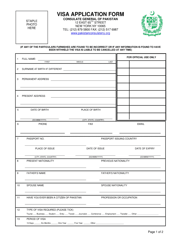 Pakistan Consulate Ny Visa Form Fill Out Sign Online DocHub