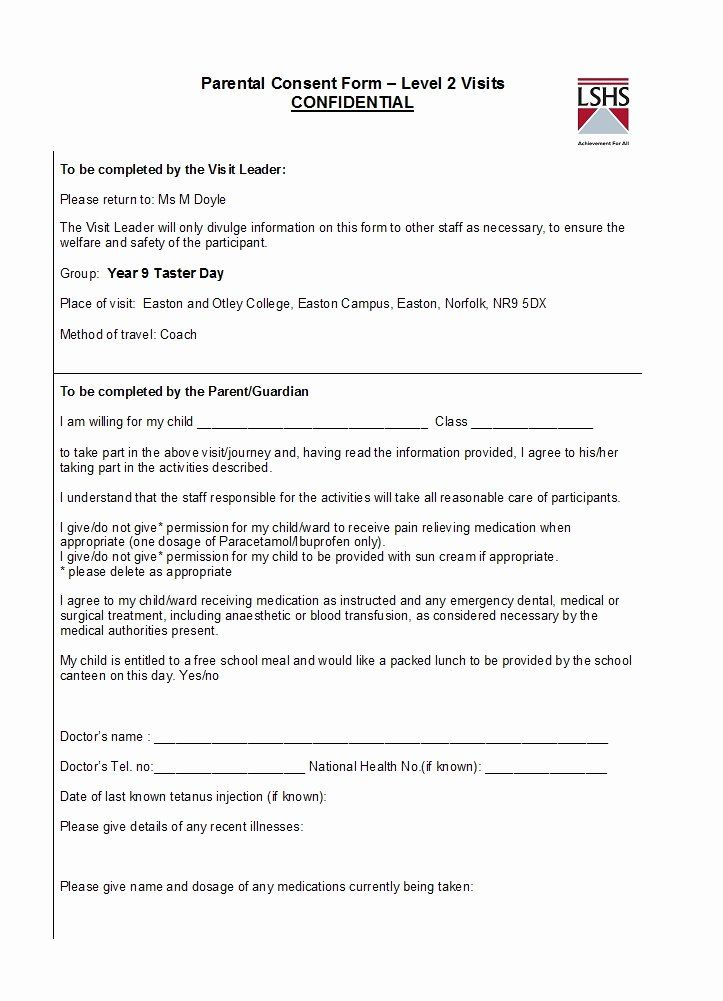 Parents Consent Form Template Fresh 50 Printable Parental Consent Form 