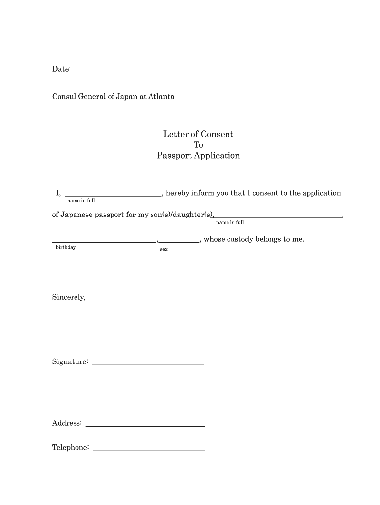 Passport Letter Of Consent Fill Online Printable Fillable Blank 