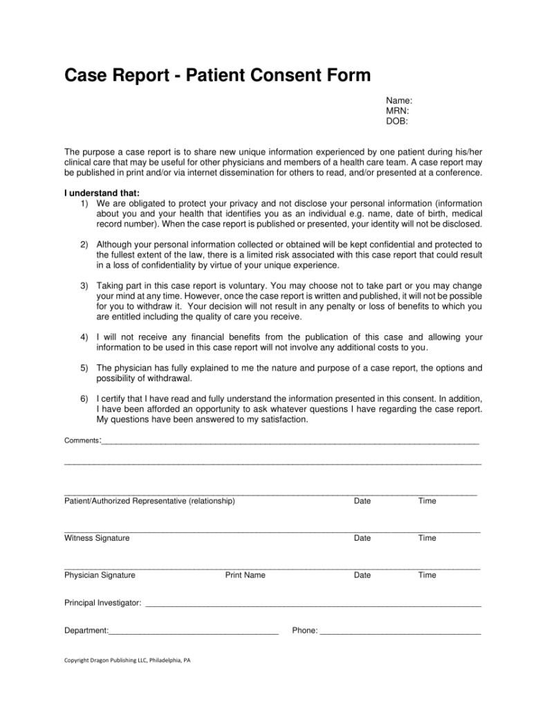  PDF Case Report Patient Consent Form Blanc